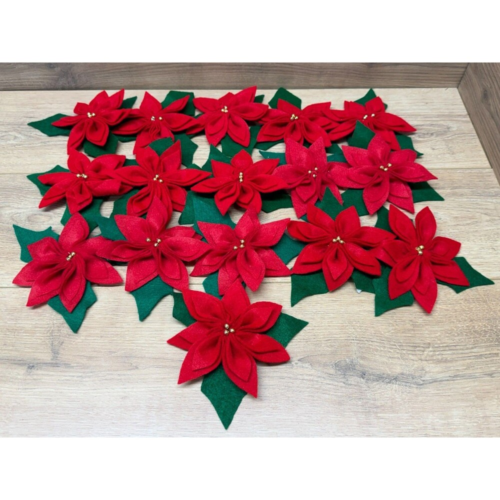 Vintage Handmade Felt Poinsettia Bows - Lot of 16 - 6" Christmas Floral